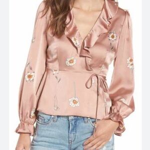 A S T R Floral Wrap Blouse - Brown